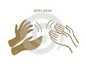 Vector illustration of applause hand drawn doodle human hands clapping isolated on white background