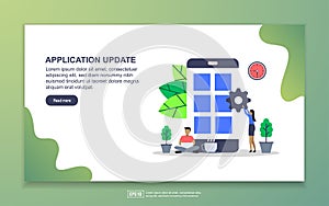 Vector illustration of application update concept with tiny people character. system update, mobile app, app development. Easy to