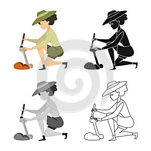 Vector illustration of archaeologist  and girl icon. Set of archaeologist  and pit stock vector illustration.
