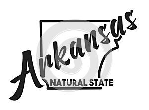 Vector illustration of Arkansas. Nickname Natural State. United States of America outline silhouette. Hand-drawn map of USA
