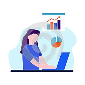 Vector Illustration Art of women working on laptops in an office environment.