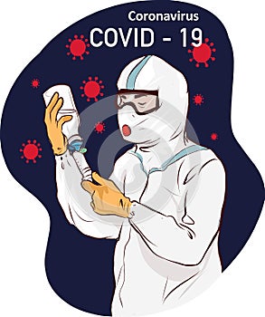 A vector illustration artwork of a scientists are developing and research on covid 19 vaccine