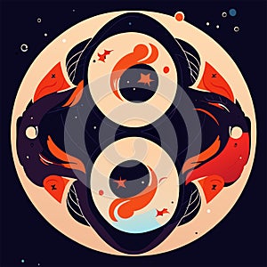 Vector illustration of astrological zodiac sign Pisces. Zodiac symbol in the circle. AI generated
