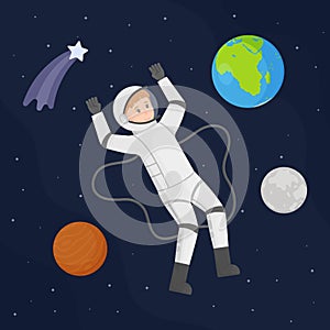 Vector illustration of an astronaut isolated on a black background.