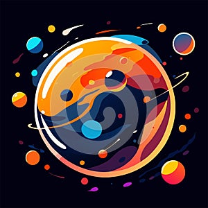 Vector illustration of an astronaut and planets on a dark background. Space theme. Generative AI