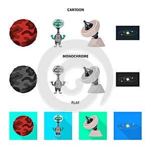 Vector illustration of astronomy and technology symbol. Set of astronomy and sky stock symbol for web.