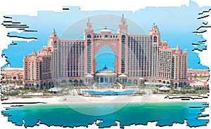 Vector illustration atlantis the palm Dubai United arab Emirates for print on souvenirs and magnets