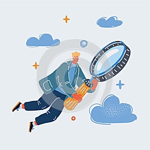 Vector illustration of Audit concept. Man with magnifying glass in hand and flying. Serching concept.