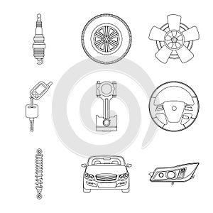 Vector design of auto and part icon. Collection of auto and car stock symbol for web.