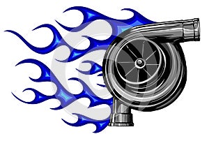 Vector illustration Automotive turbo charger with fire