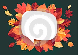 Vector illustration of Autumn falling leaves. Frame isolated on green background. Vector autumn background, decorative frame with