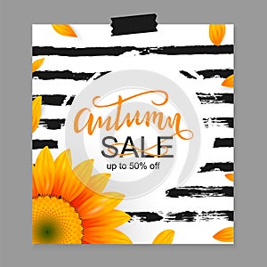 Vector illustration, Autumn sale tag design with autumn sunflower