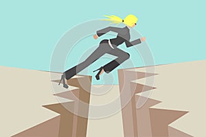 Vector illustration. Avoid business problem trouble overcome obstacle crisis risk concept flat vector. businesswoman