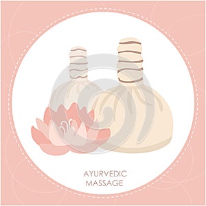 Vector illustration Ayurvedic massage in modern flat style.