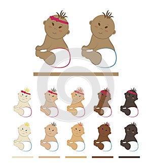 Vector illustration of a baby in diapers sitting backwards