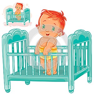 Vector illustration baby is in his cot.