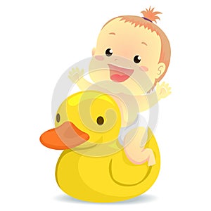 Vector Illustration of Baby riding a rubber duck