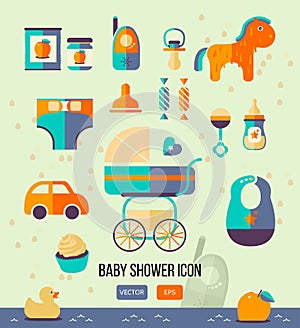 Vector illustration baby shower icon for invitation template, party theme, web design. Flat style.