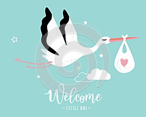 Vector illustration of a baby shower Invitation with stork