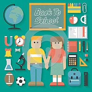 Vector illustration: Back to School Flat Icons Set