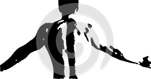 Vector illustration of the back of a young man flexing his muscles.