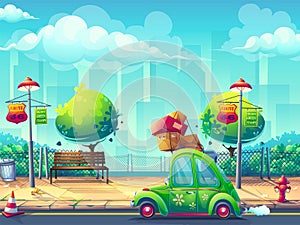 Vector illustration background with car in Pin-up style