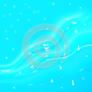 Vector illustration background with flows and drops of crystal clear water of light blue, turquoise color