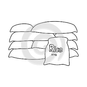 Vector illustration of bag and rice icon. Set of bag and wholesale stock symbol for web.