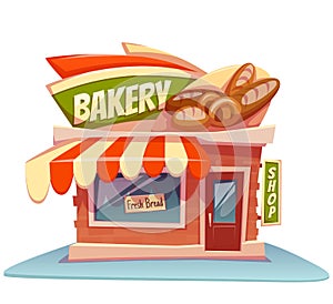 Vector illustration of bakery building with bright photo
