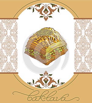 Vector illustration of baklava with the pistachios photo