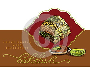 Vector illustration of baklava with the pistachios