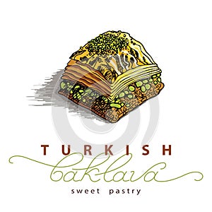 Vector illustration of baklava with the pistachios