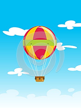 Vector illustration of balloon aerostat flying high on sky cloud