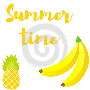 Vector illustration. Bananas and pineapple on a white background