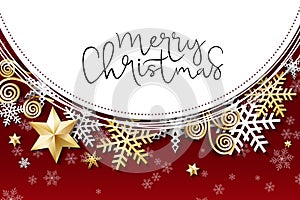 Vector illustration of banner desing with hand lettering label - merry christmas - with stars, sparkles, snowflakes and