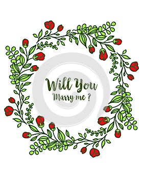 Vector illustration banner will you marry me with pattern of red bouqet frame