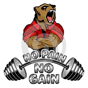 Vector illustration barbell and strong bear.