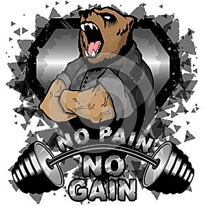 Vector illustration barbell and strong bear.