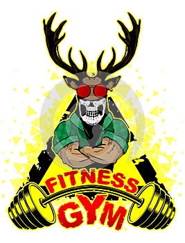 Vector illustration barbell and strong deer.