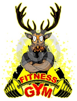 Vector illustration barbell and strong deer.