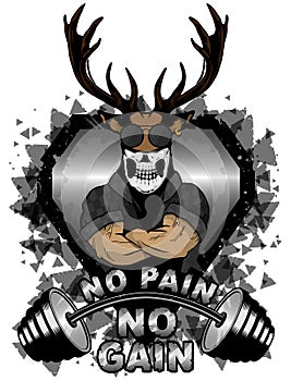 Vector illustration barbell and strong deer.
