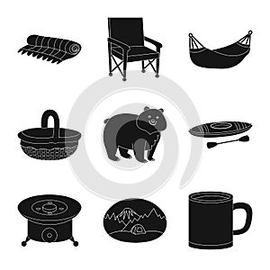 Vector illustration of barbeque and rest sign. Set of barbeque and nature stock vector illustration.