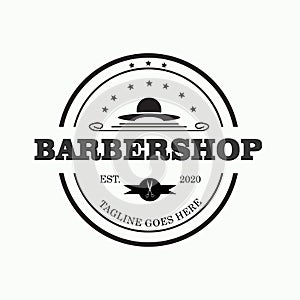 Vector illustration of barbershop logo sticker designn