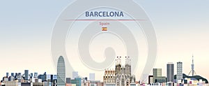 Vector illustration of Barcelona city skyline on colorful gradient beautiful daytime background