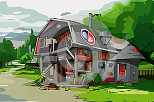 Vector Illustration of a barn before a forest AI