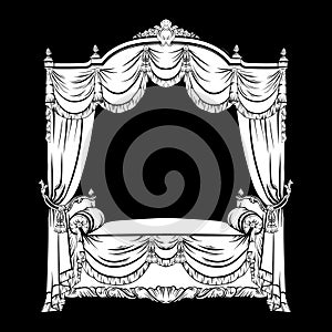 Vector illustration of baroque bed with baldachin