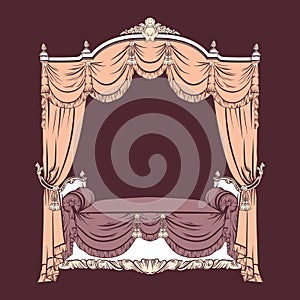 Vector illustration of baroque bed with baldachin