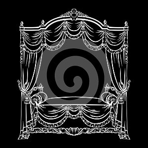 Vector illustration of baroque bed with baldachin made in hand drawn sketch style.