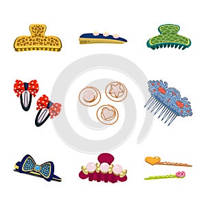 Vector illustration of barrette and hair symbol. Collection of barrette and accessories stock vector illustration.