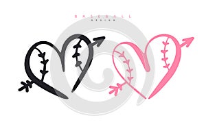 Vector illustration for baseball. Heart with an arrow for Valentine`s Day.